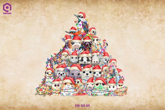 Animals Christmas Tree Lights: Festive Illustrations