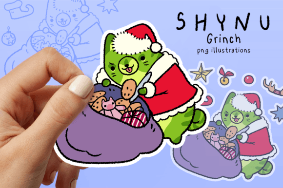 Christmas Cat Grinch Santa Png Sticker: Festive Illustrations