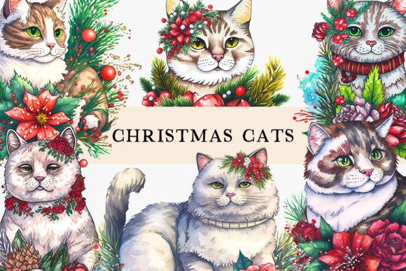 Christmas Cats Watercolor Cliparts & Illustrations Review