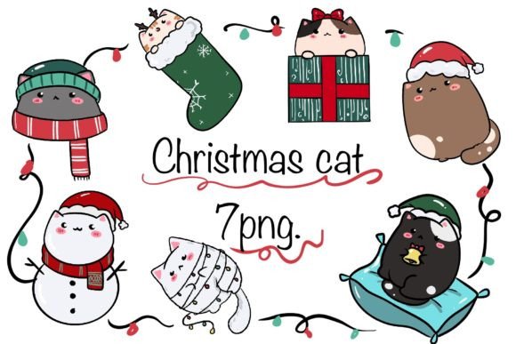 Christmas Chubby Cat Illustrations for Crafting