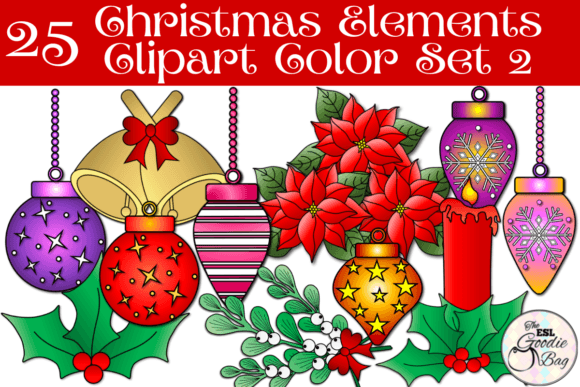 Christmas Elements Color Clipart Set 1: Vibrant Illustrations