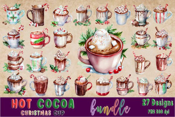 Christmas Hot Cocoa Watercolor Bundle: Cozy Illustrations