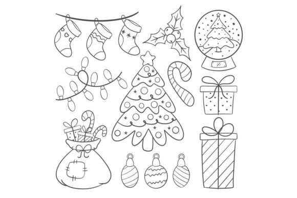 Christmas Icons Set in Cartoon Style: Playful Illustrations