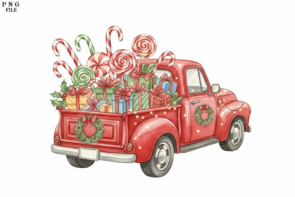 Christmas Watercolor Car Clipart: Festive Illustrations