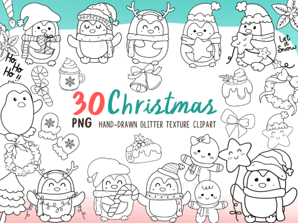 Cute Penguins Christmas Clipart PNG: Festive Illustrations