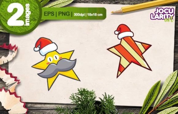 Funny Christmas Star Cartoon Character Illustrations