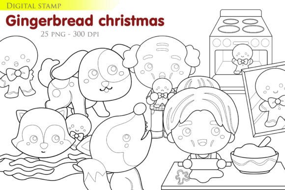 Gingerbread Christmas Holiday Stamp: Festive Illustrations