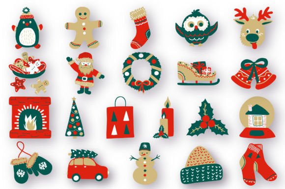 Merry Christmas Red-green Doodles Set: Illustrations Review