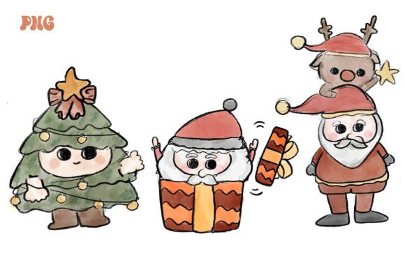Watercolor Christmas Cute Tree Santa Illustrations Review