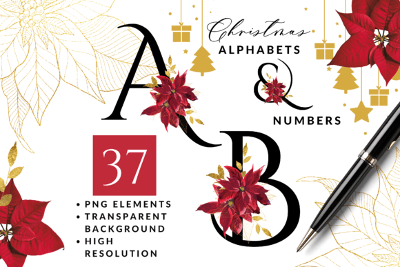 Watercolor Christmas Poinsettia Alphabet Review